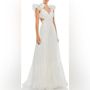 MAC DUGGAL Rosette Chiffon Cutout Empire Waist Gown in White Size US 14